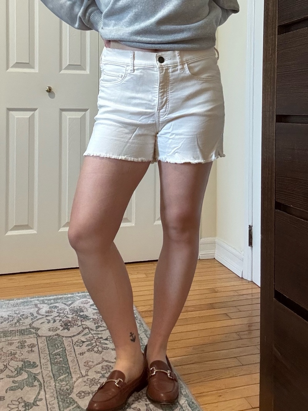 UpWest White Denim Frayed-Hem Shorts